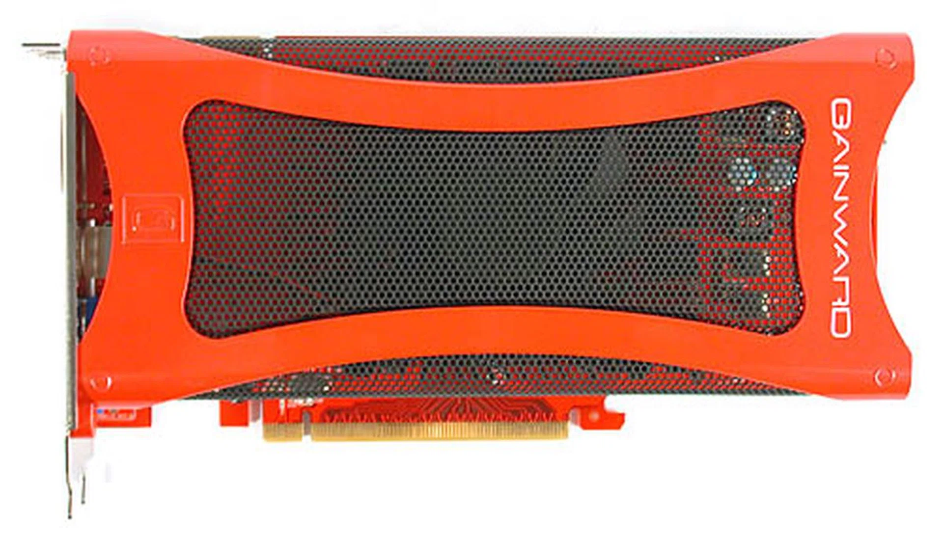 A wire meshed shroud covers most of the card. Beneath it we found a typical heatsink and fan combo. No heat pipes for this card. 