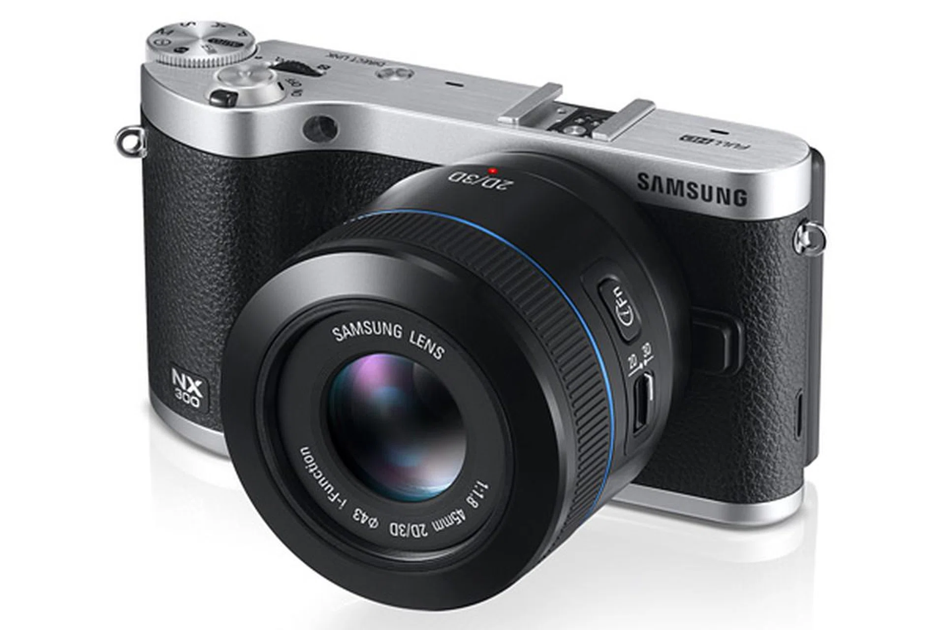 The Samsung NX300 is available in  brown, white, or black (pictured above) body color options.