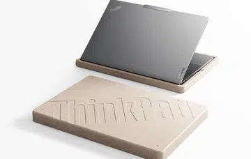 A ThinkPad Z laptop with the recycled packaging. (Image source: Lenovo)
