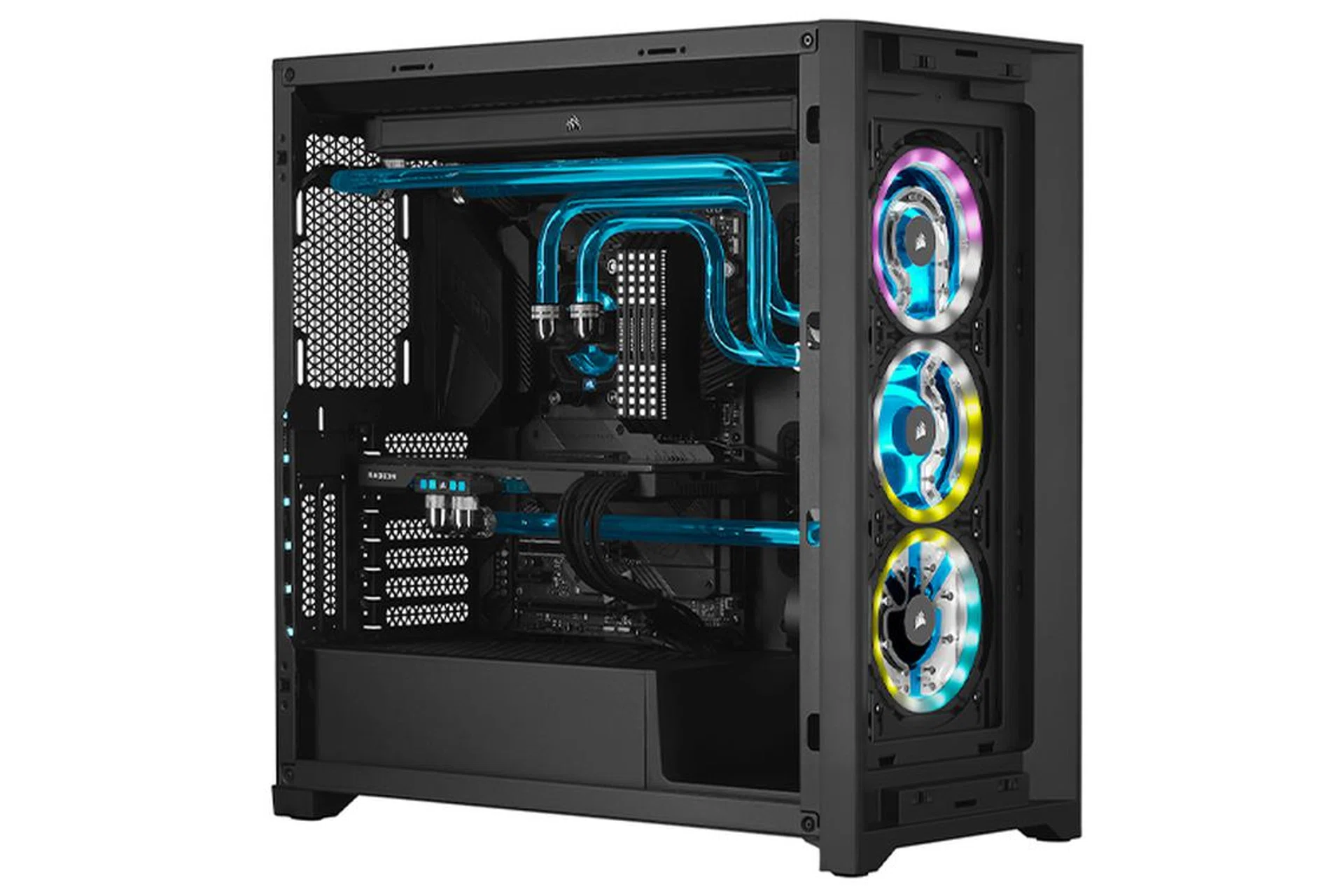  Corsair's new 5000D Hydro X ATX case with a fully assembled water-cooling loop. 