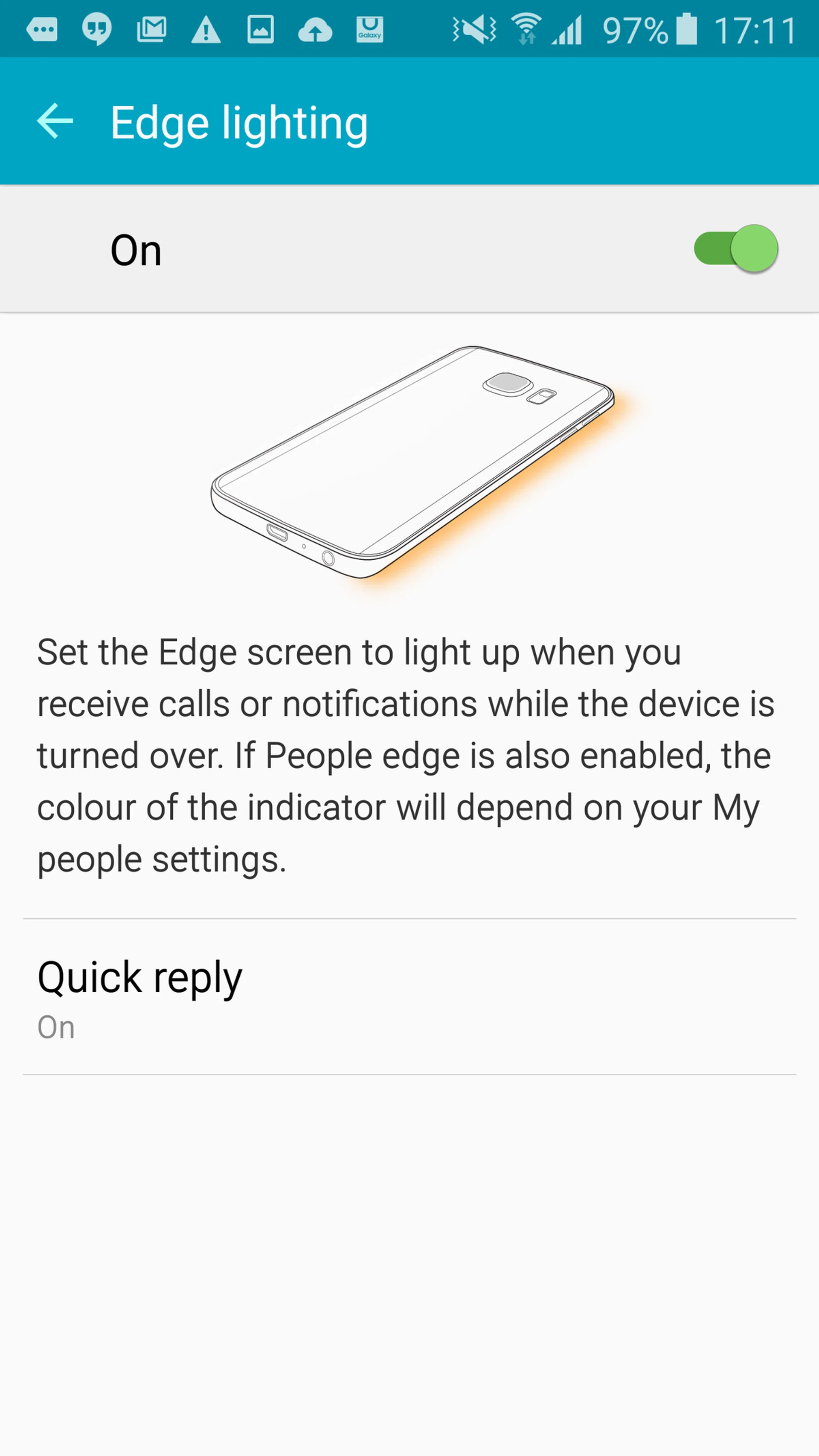 Edge lighting only works with the phone placed face down.
