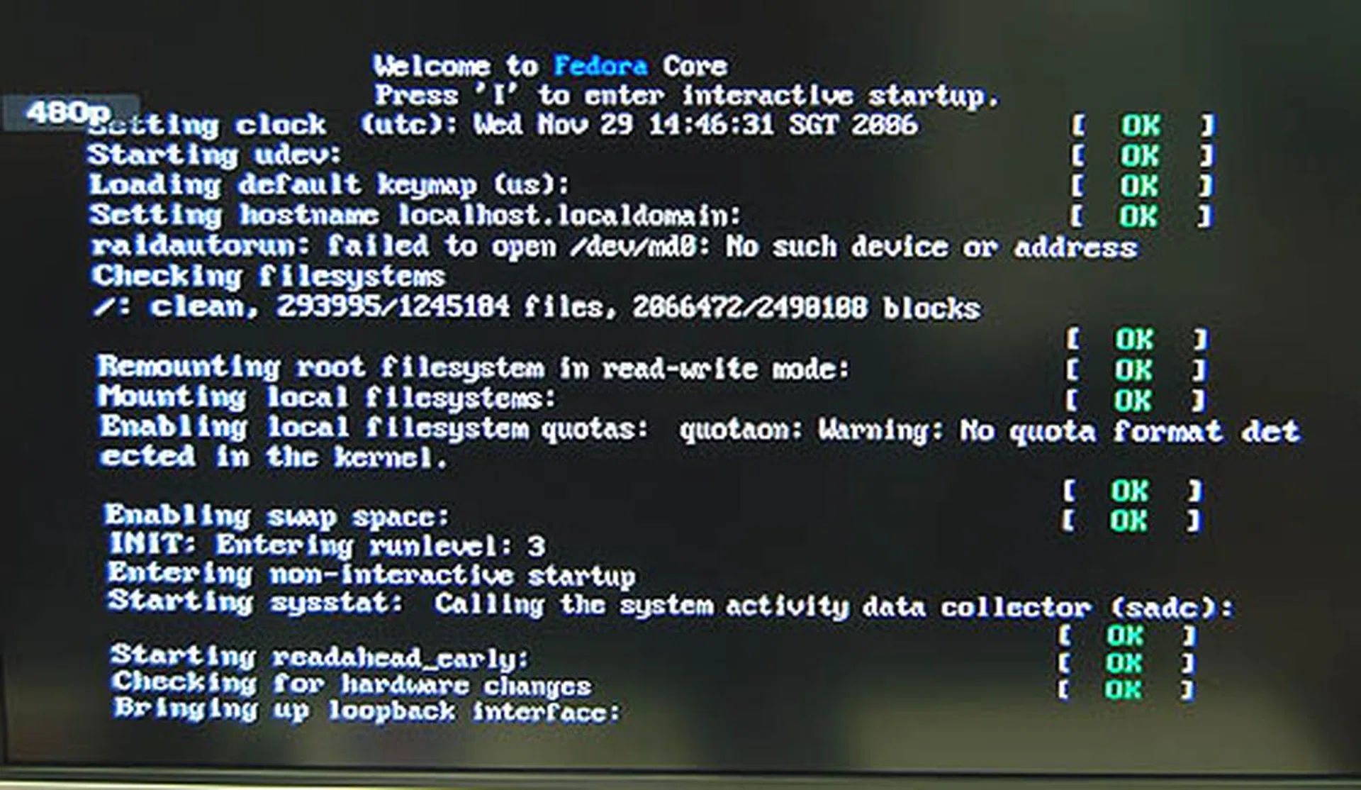 The loading screen for Fedora Core 5.