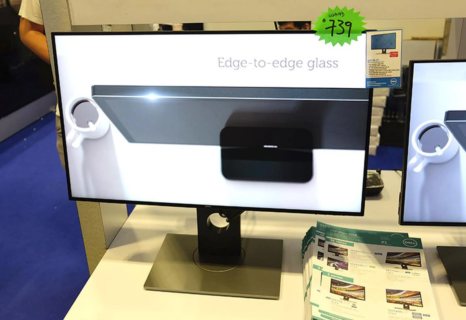 The Dell U2717D has an extremely thin bezel and supports a resolution of 2560 x 1440 pixels. It also has a highly adjustable stand that adjusts for tilt and height, and can be tilted and pivoted. It is going for $739.