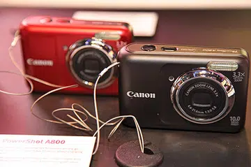 The new Canon PowerShot A800 with 10 Megapixel resolution, 3.3x optical zoom, a 2.5" LCD screen, uses AA alkaline batteries and ISO up to 1600 (in P mode).