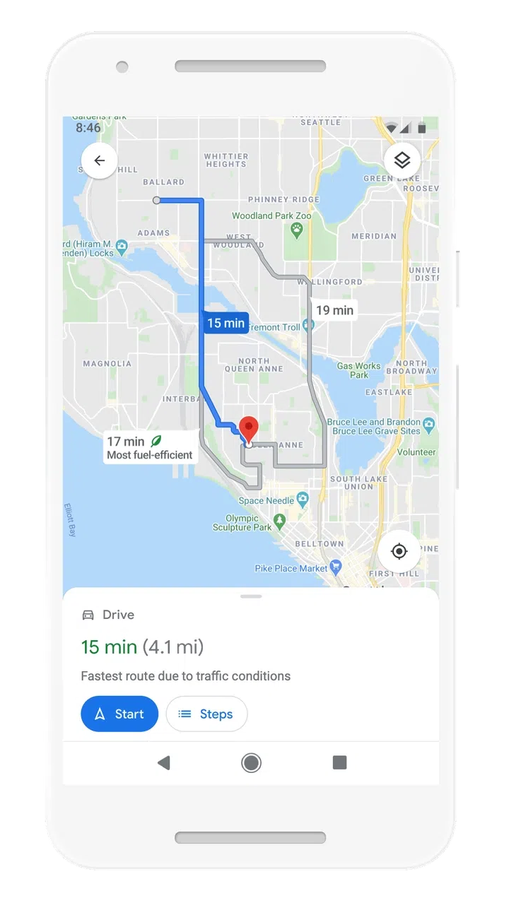 Google Maps will display more eco-friendly routes. (Image source: Google)