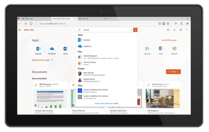 Search on Office.com will surface the same results as on Bing. (Image Source: Microsoft)