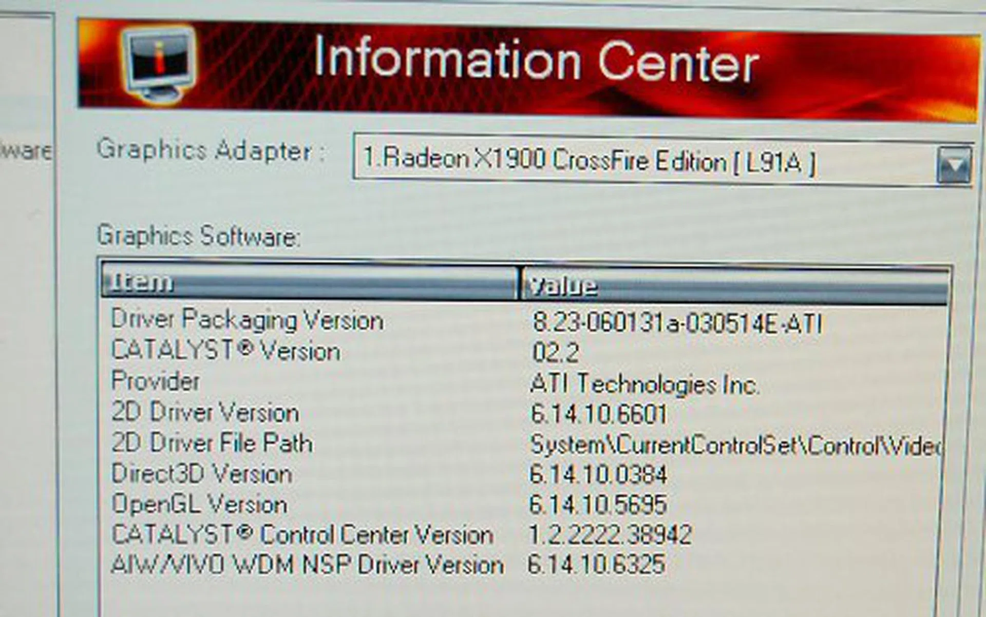 ATI Catalyst driver version seems to be in between official 6.2 and 6.3 releases.