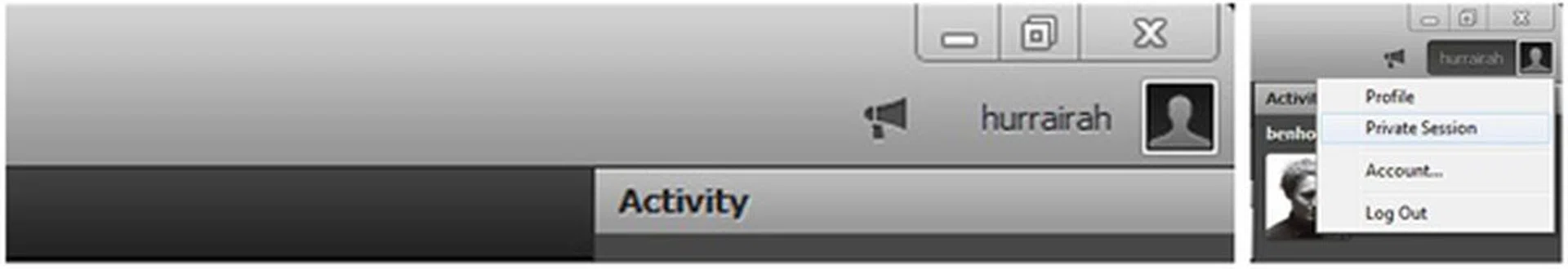 To protect your privacy, a "Private Session" can be started off at any time by clicking the drop down menu under your profile on the top right side and choosing the option.