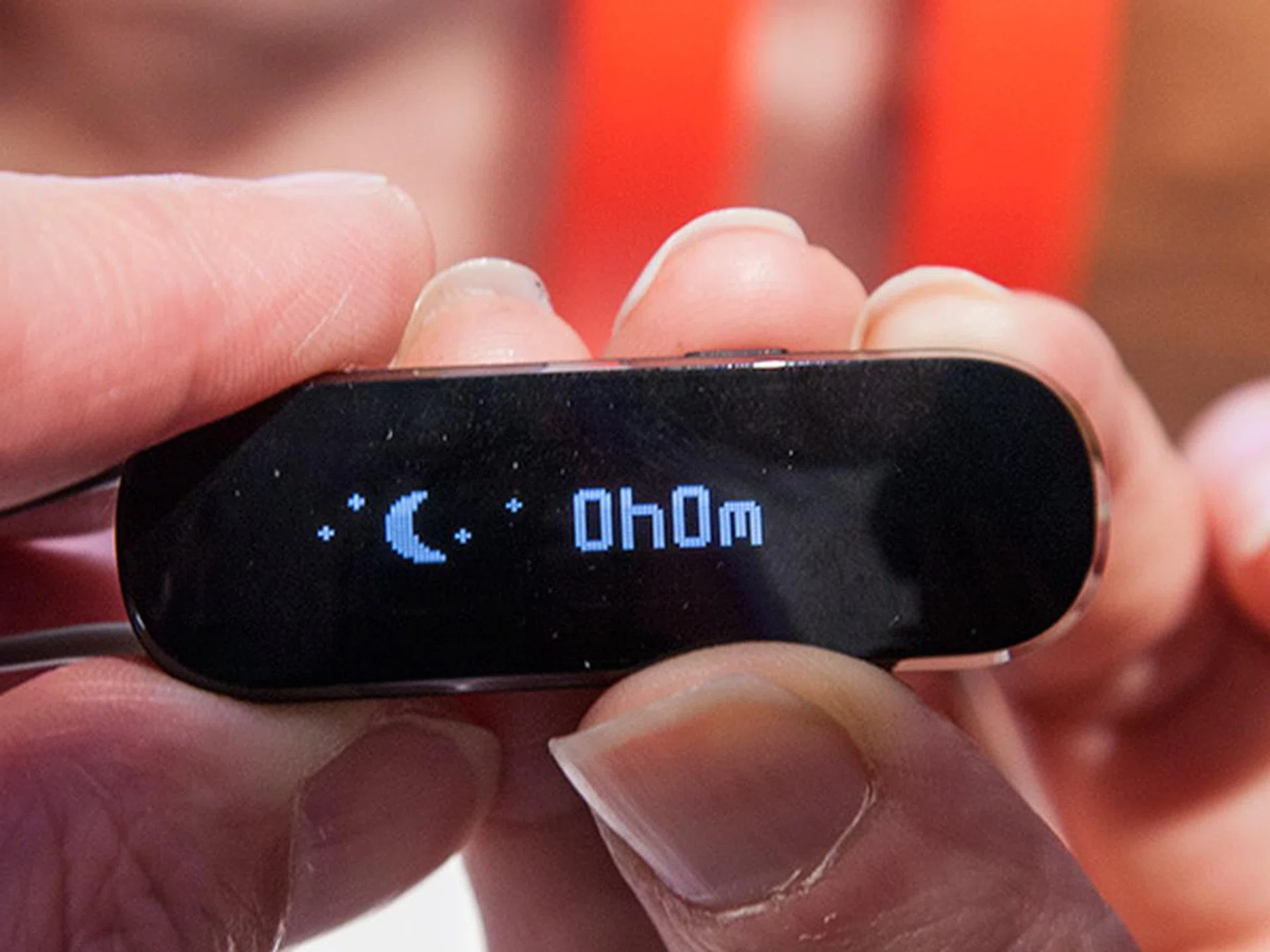 The 1.4-inch flexible OLED display on the TalkBand B1 gives you a quick glance at your daily stats.