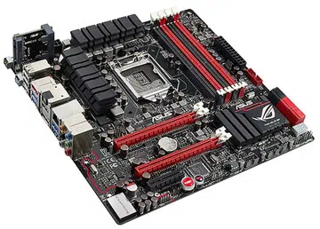 The ASUS ROG Maximus V Gene has four DIMM slots and two PCIe Gen 3.0 x16 slots (x8/x8 with both slots are populated). It sports two native SATA 6Gbps connectors and four native SATA 3Gbps ones. Third party SATA connectivity is provided by ASMedia SATA controllers.