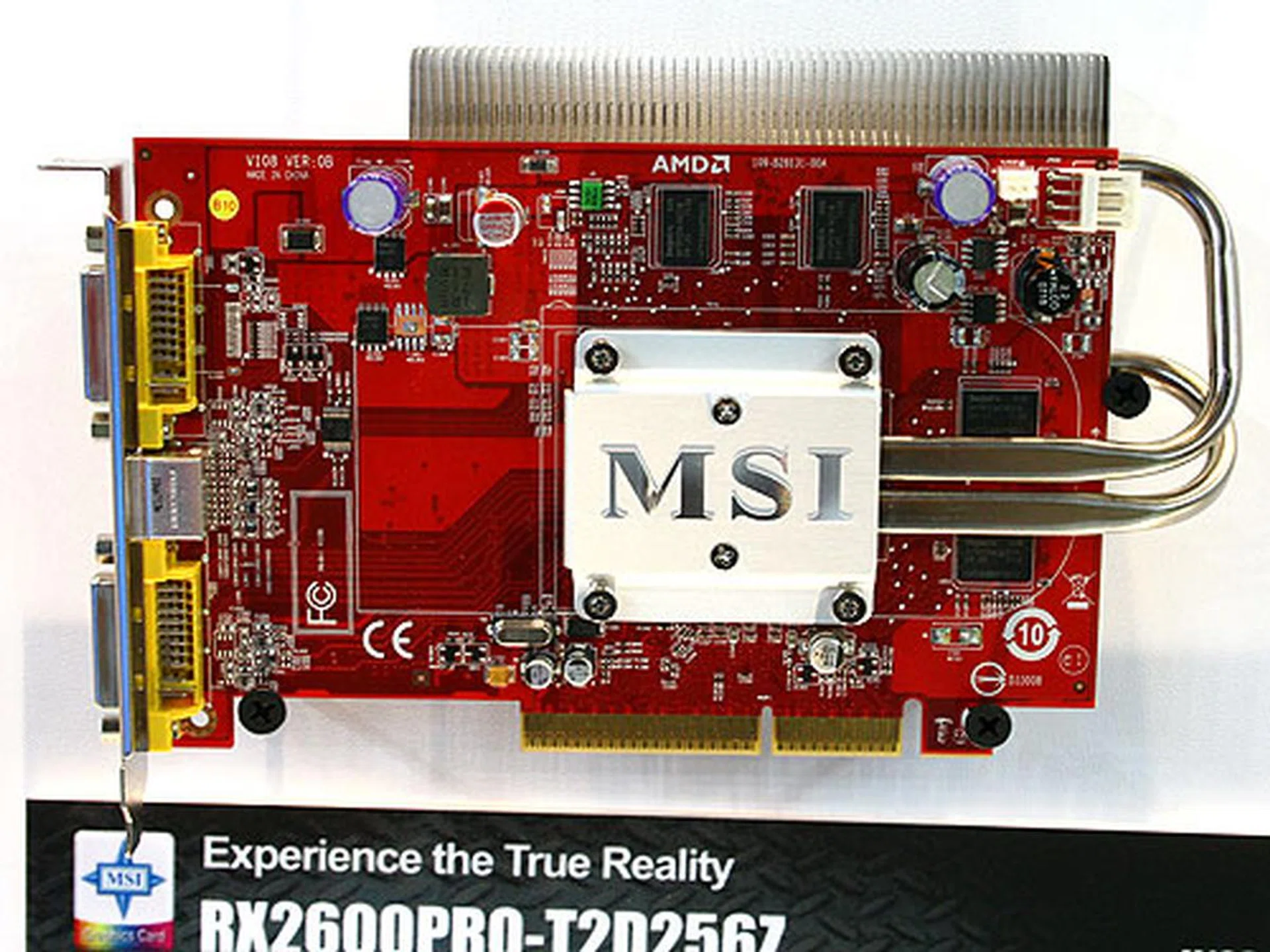  The MSI RX2600PRO-T2D256Z is quite similar to the other Radeon HD 2600 PRO shown above except that this card comes with a lower memory clock speed of only 800MHz and it's based on the AGP interface. The passive heatsink has also been relocated to the back of the card.  