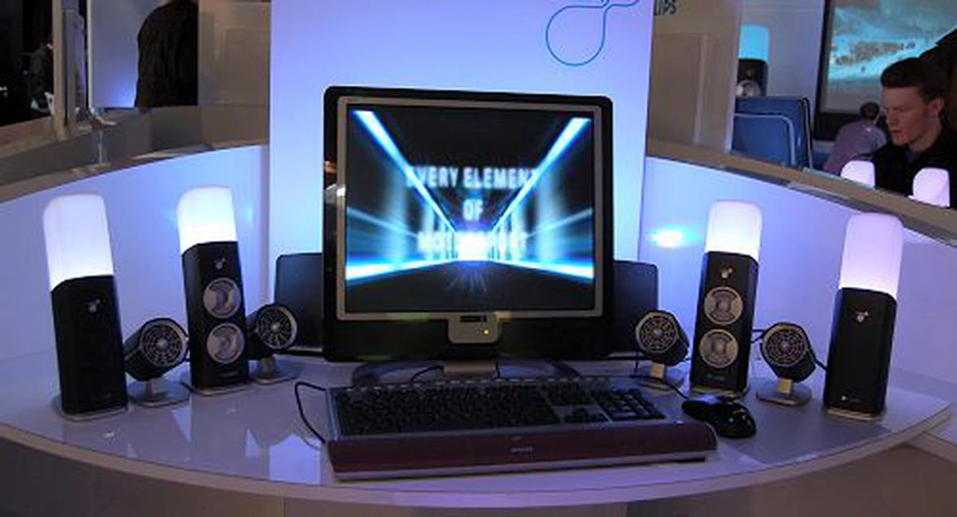  The kit is made up of four components to satisfy the touch, feel and audio sensory. The speakers of course provide sound effects to envelope you in the game, while the lighting is color-coordinated with that of the game (much like Ambilight). Vibration feedback is courtesy of the long bar just in front of the keyboard (which sort of replaces your keyboard rest) and finally, air effects are the work of dual 5000rpm fan units to simulate breeze, storm or other air effects like a helicopter taking off. An interesting concept, but this will require game support for which patches are made available through the website.  