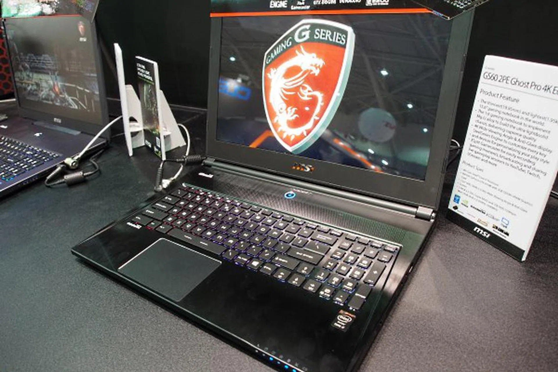 The GS60 Ghost Pro, now with Intel Haswell and NVIDIA GeForce GTX 870M for extreme performance in an ultra lightweight, slim, sexy body. It also comes with a "3K" WQHD display. The 4K display seen here is just a technology demo.