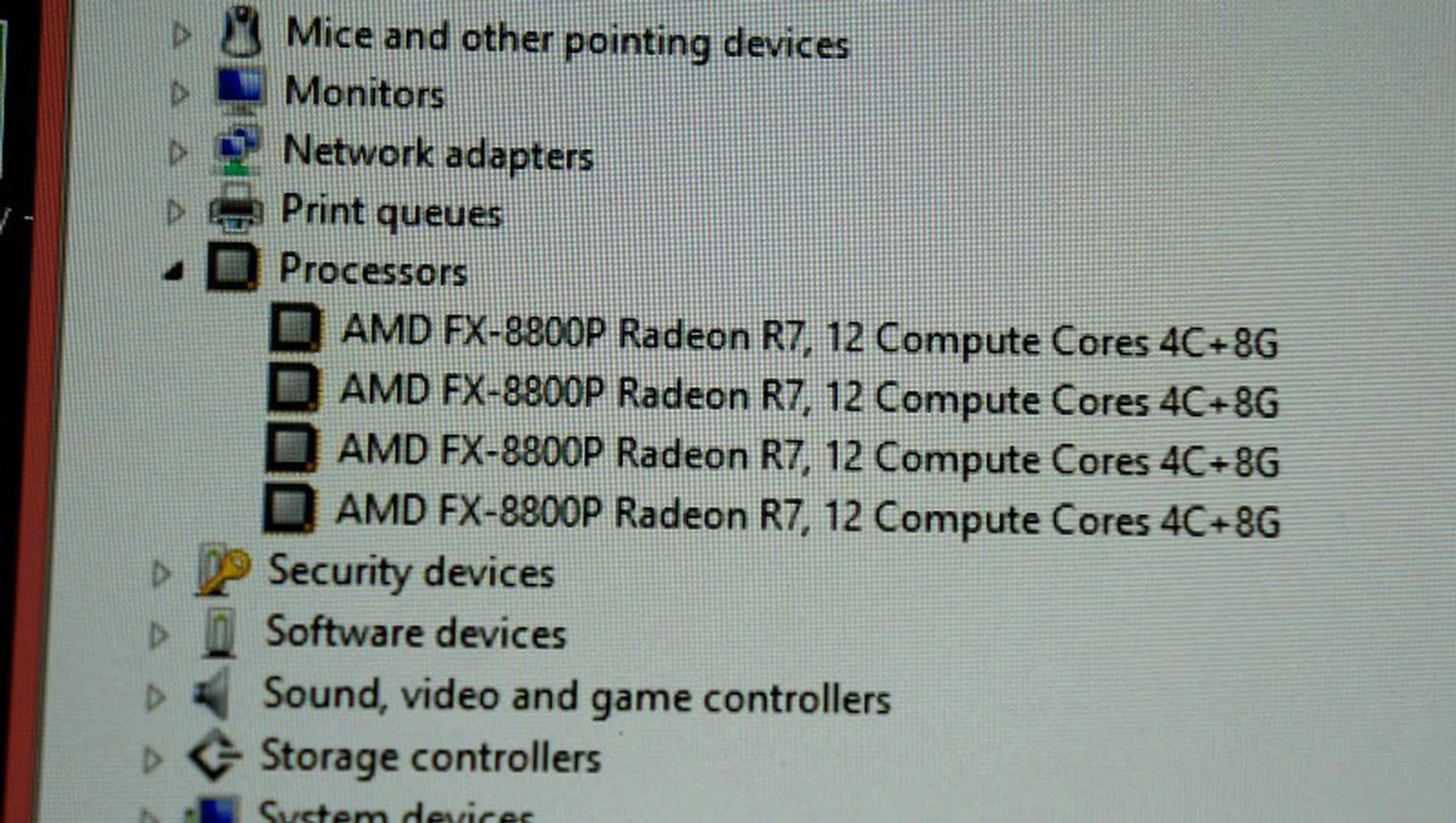 System properties check - yup, the AMD FX-8800P is a quad-core processor with a total of 12 compute cores.