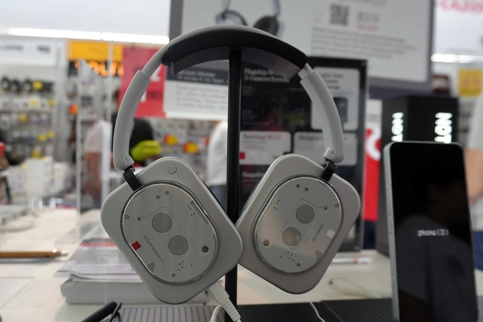 White Nothing Headphone 1 on display. 