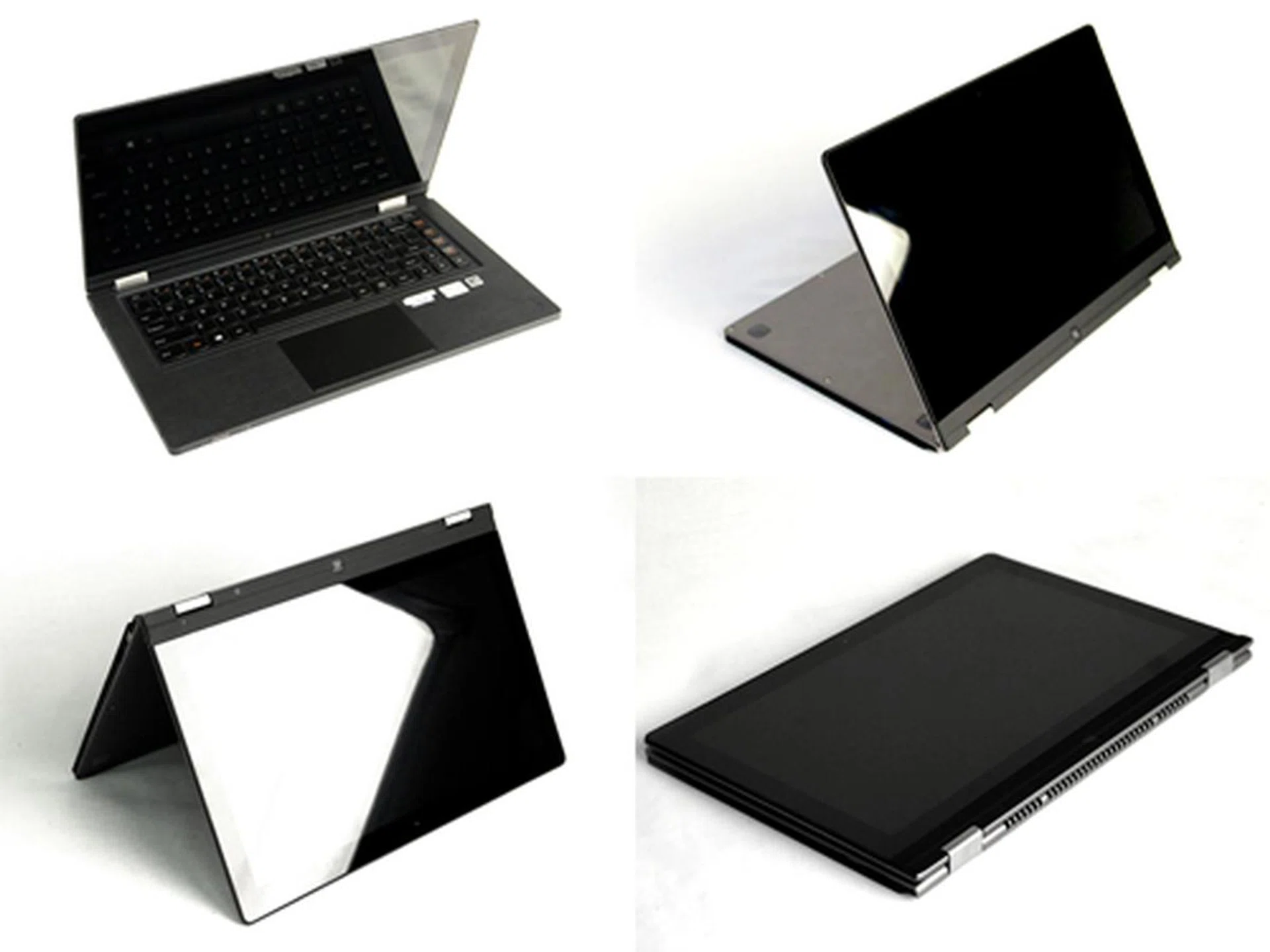 Besides the usual laptop mode, and the expected "tablet" mode, there's also the "stand" and "tent" modes, which gives the user much more functionality when using the Yoga. These are seen in the top right and bottom left tiles respectively.