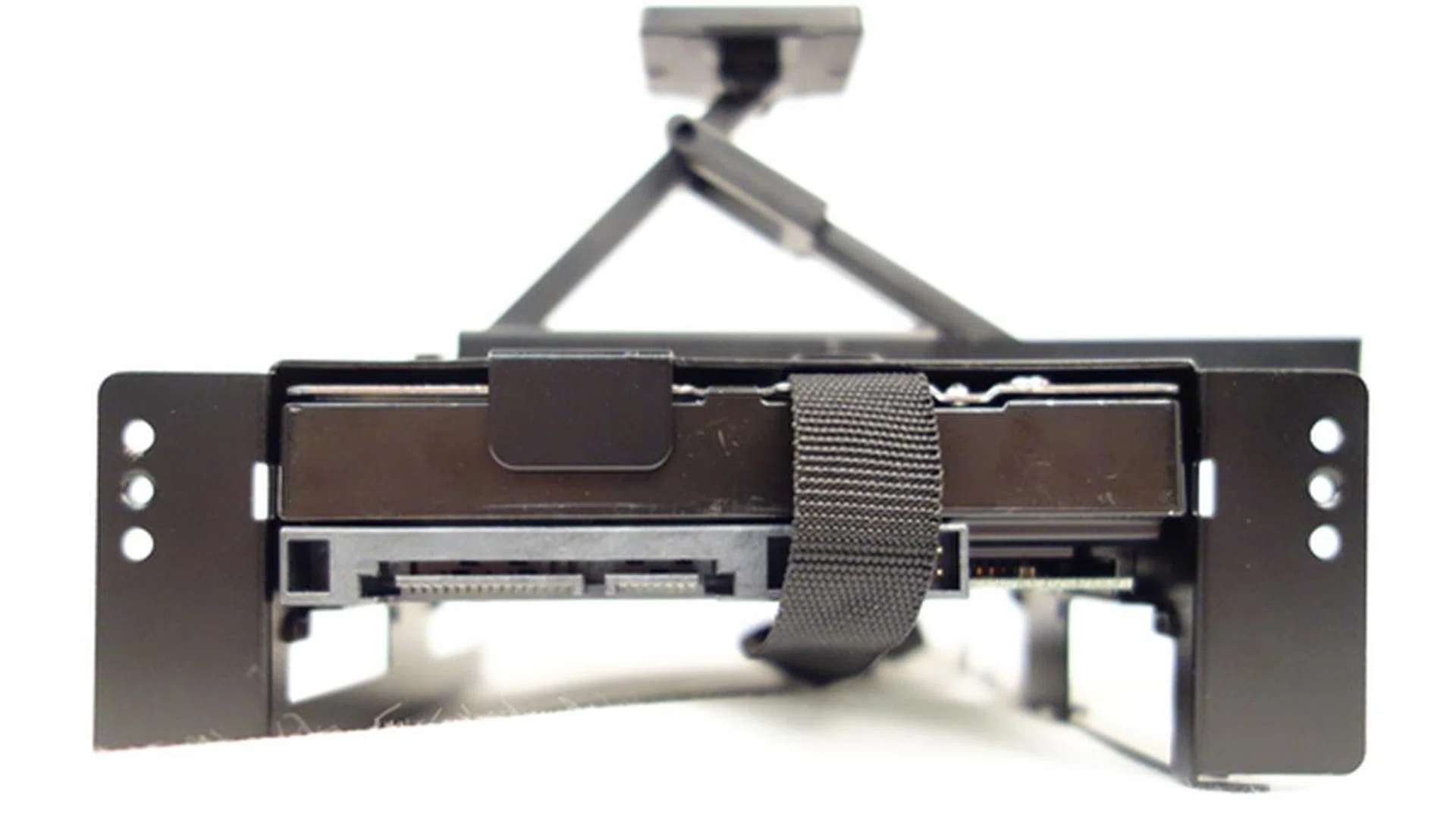 This is the rear of the installed 3.5-inch drive, with the quick release strap in place.