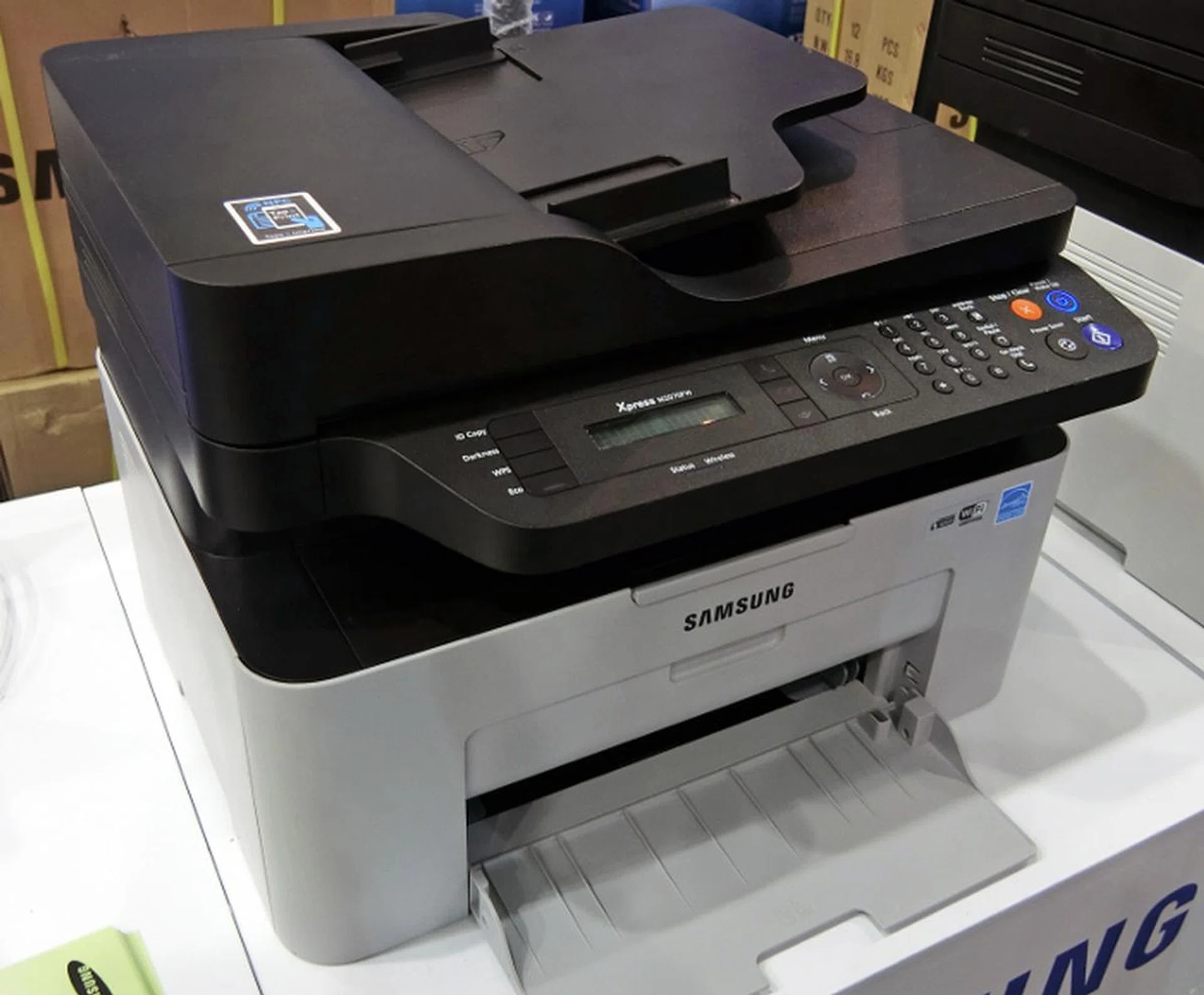 For home office users, the Samsung Xpress M2070FW is a mono laser printer that can print, copy, scan, and fax. It even has NFC and Wi-Fi capabilities, so you can print wirelessly. Bring it home for $228.