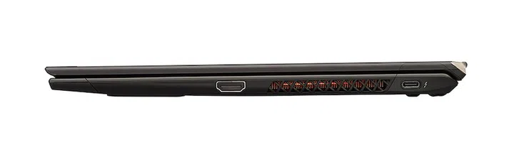 Side profile of the Vaio Z, shows an HDMI port, Thunderbolt 4 Type-C port and the exhaust for the heat.