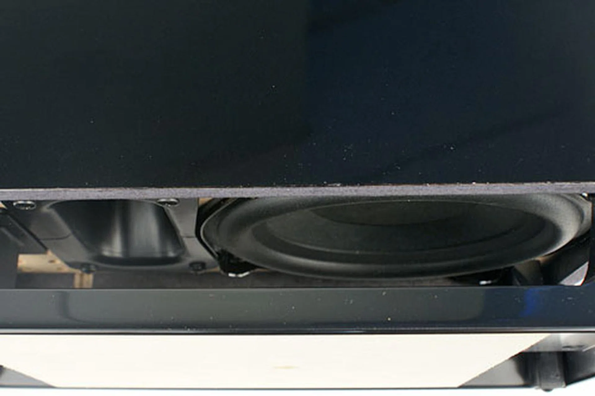 A glimpse of the base of the 5.2kg downward-firing subwoofer.