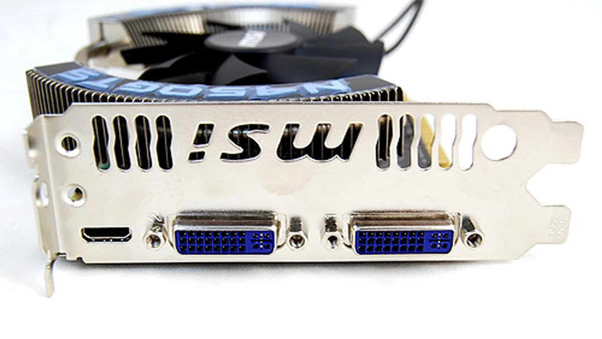 The MSI card sports the usual twin DVI ports and single mini-HDMI port, so nothing interesting to report here.