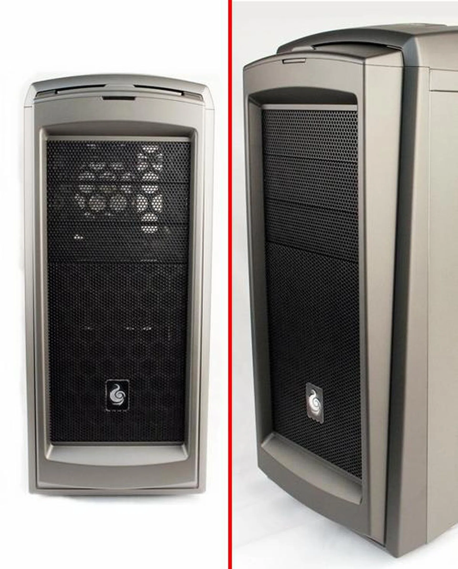 The bevelled edge of the front fascia is evident when the casing is viewed from the side. It tapers away gradually, creating a pleasant visual effect.