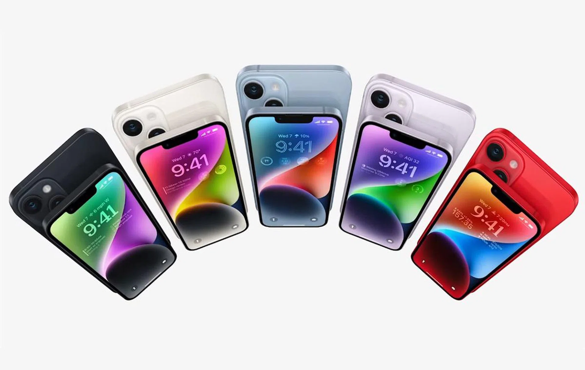 iPhone 14 and iPhone 14 Plus in five colours.