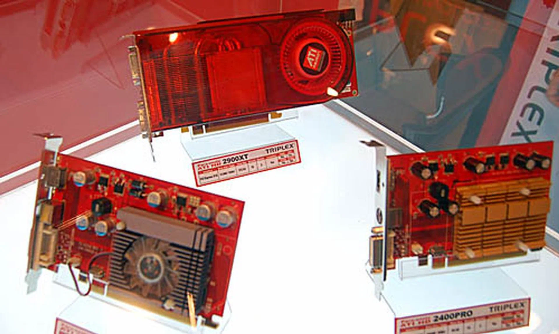  These cards on display seem to be the reference models, with the lower-end cards requiring no active cooling.  
