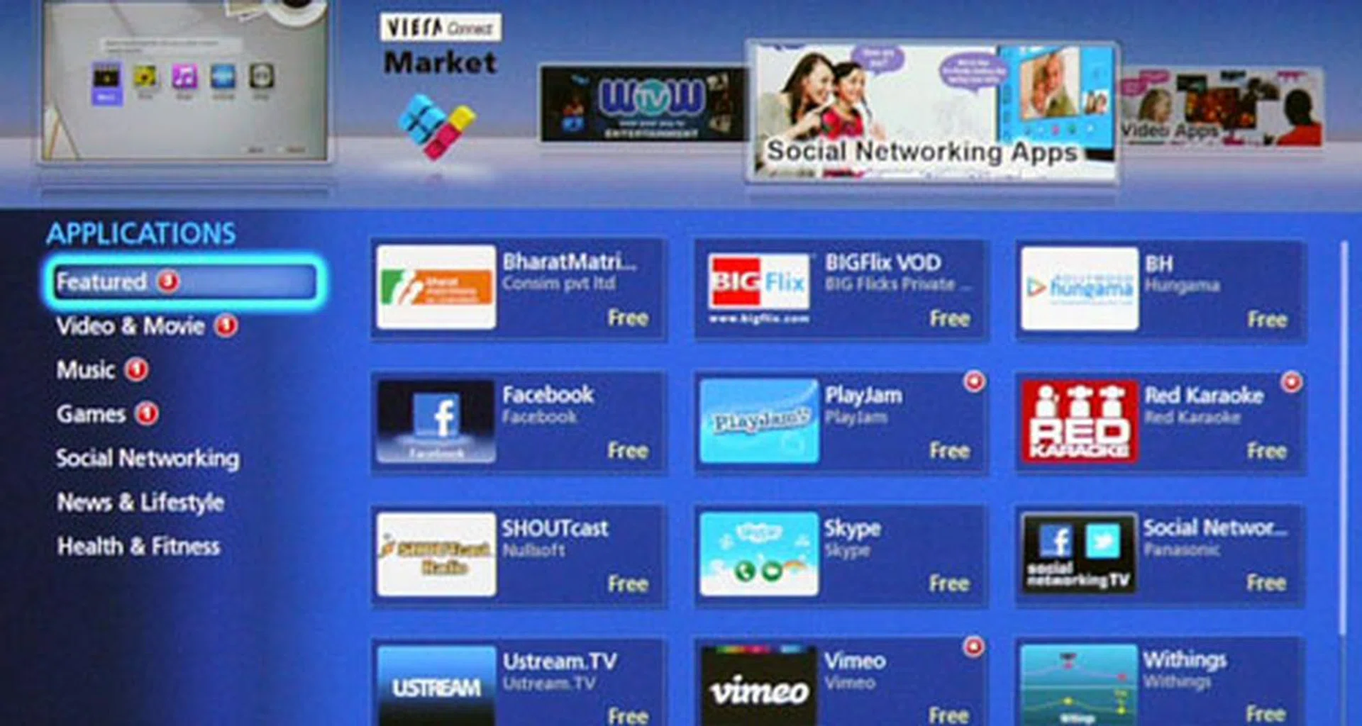 Viera Market has been given a minor face lift by Panasonic. Besides brandishing a prettier layout, the app store also encompasses more apps to tickle your fancy. Those little red circles with a white star indicate a newly added item.