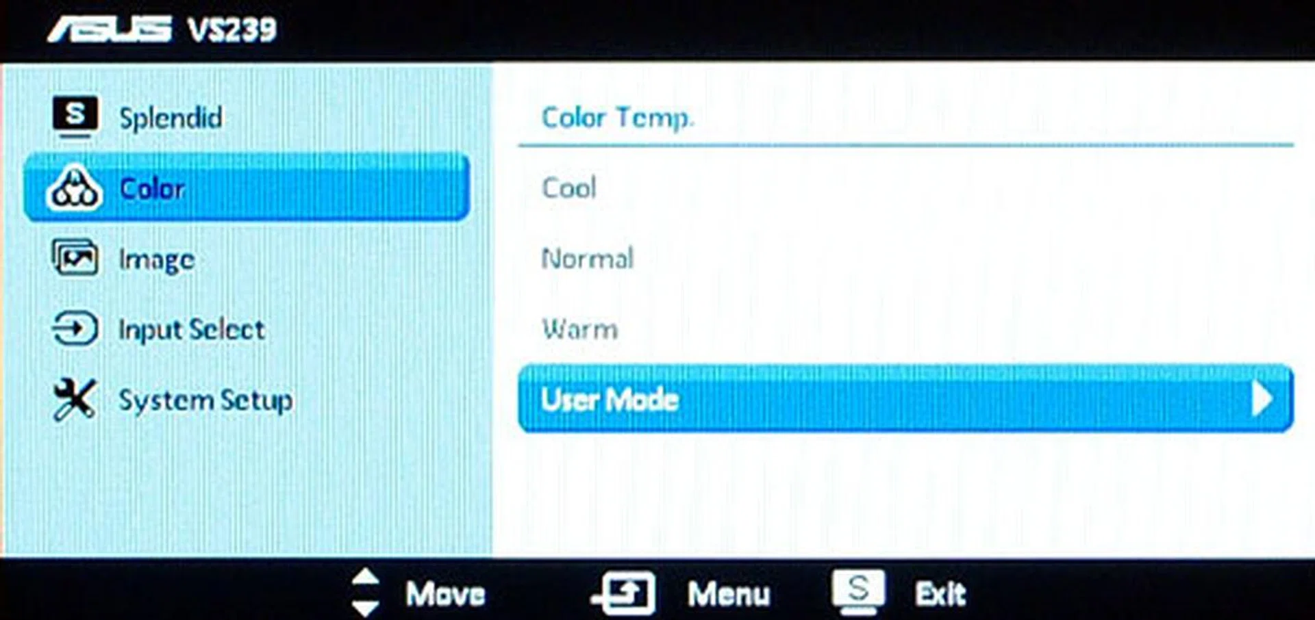 Three color temperature presets are available: Cool, Normal, and Warm.
