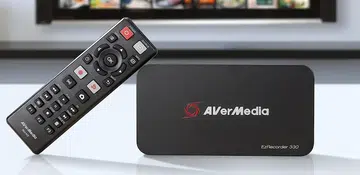 AverMedia's new external capture card, the EzRecorder 330 with a remote controller for controlling the card.