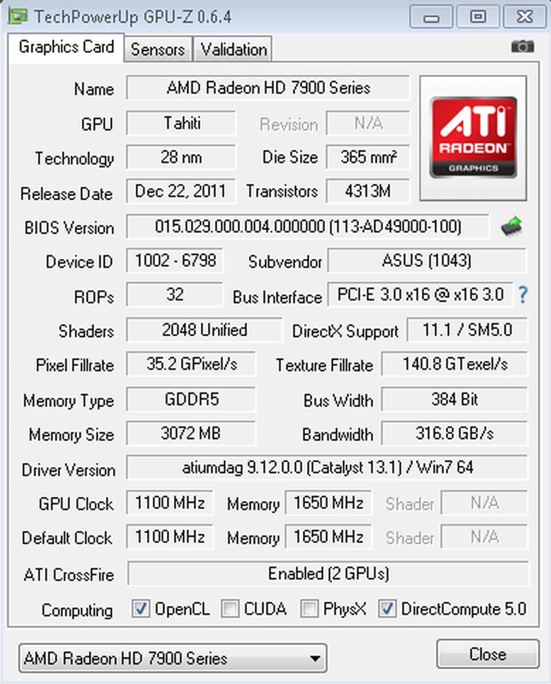 ASUS ROG ARES II Radeon HD 7990 GPU-Z