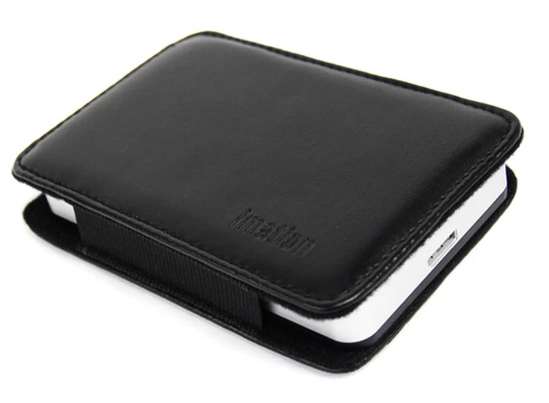 The drive fits snugly into its leather case while still providing access to the cable port. It’s also slightly cushioned, which provides a small amount of protection.