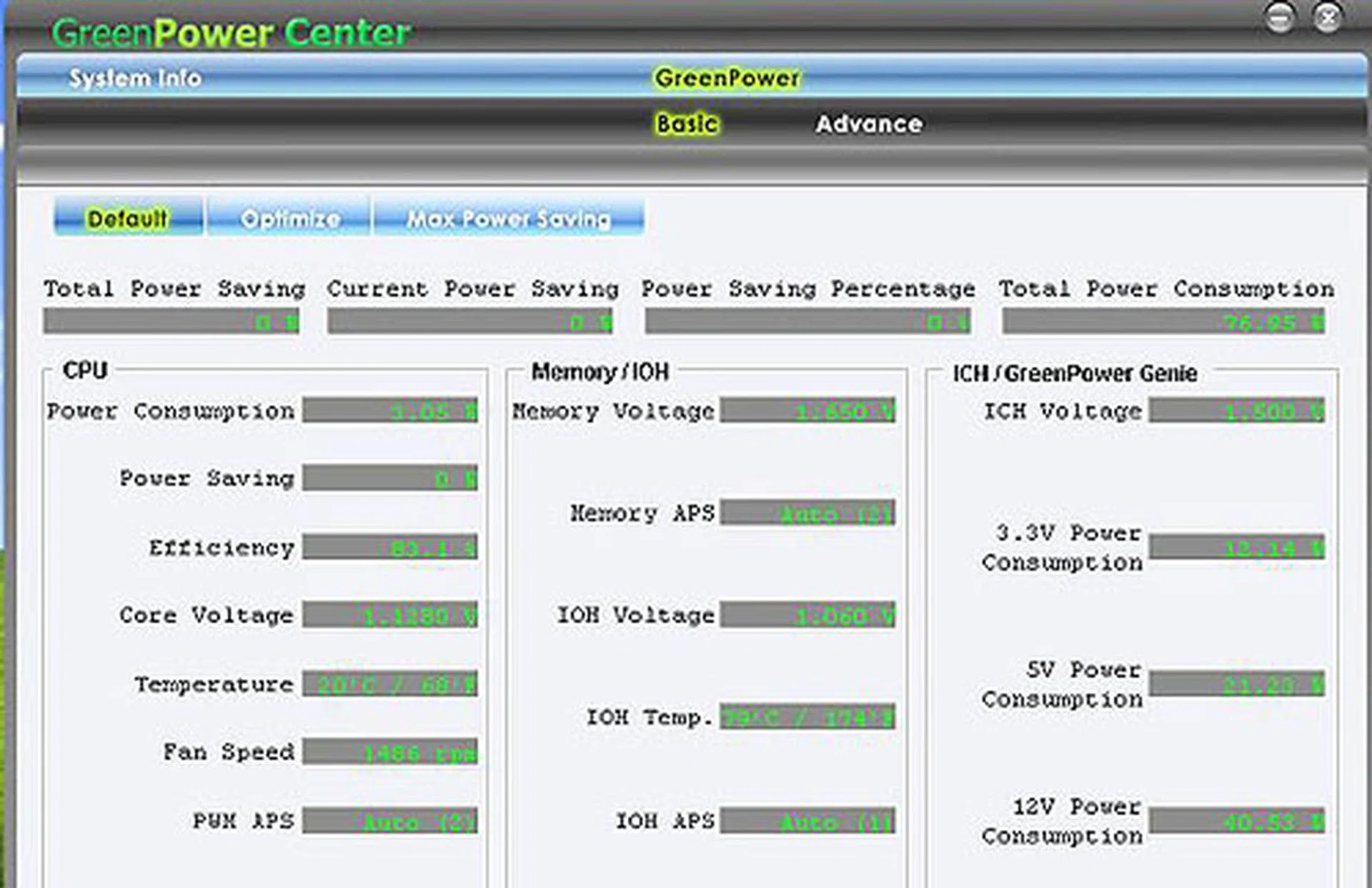 The new-look GreenPower Center from MSI, a one-stop application where users can monitor their system status, like fan speed, temperature and voltages. The utility can also automatically adjust the settings according to different profiles, like maximum power savings. When we tried this program however, it had the tendency to cause a BSOD upon selecting some options and it seemed to be quite random.