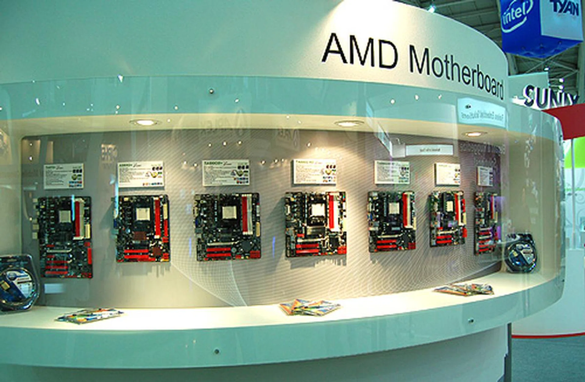 Biostar's latest range of AMD Series 8 motherboards were on display.