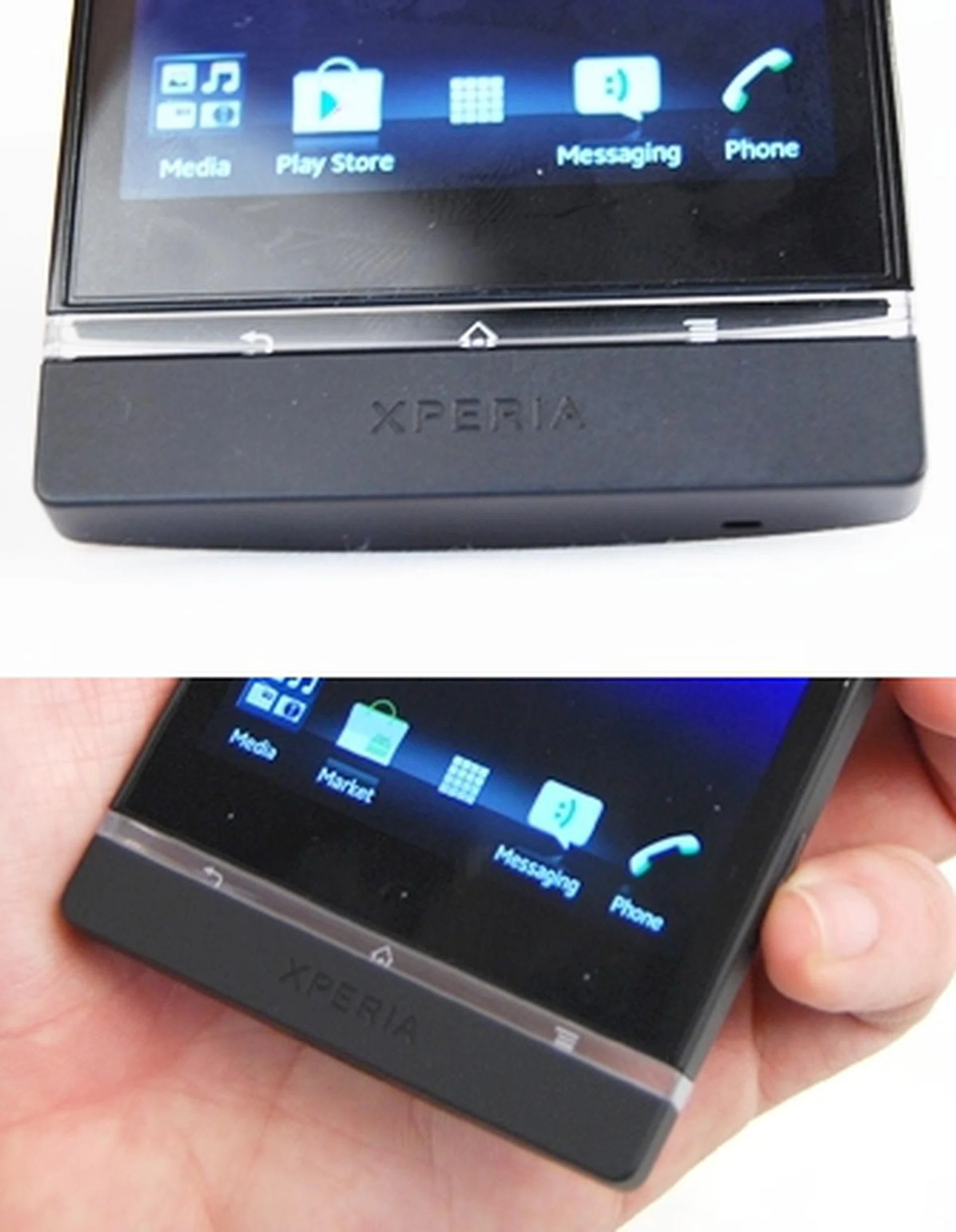 The transparent band feels a lot more practical here on the Xperia S.