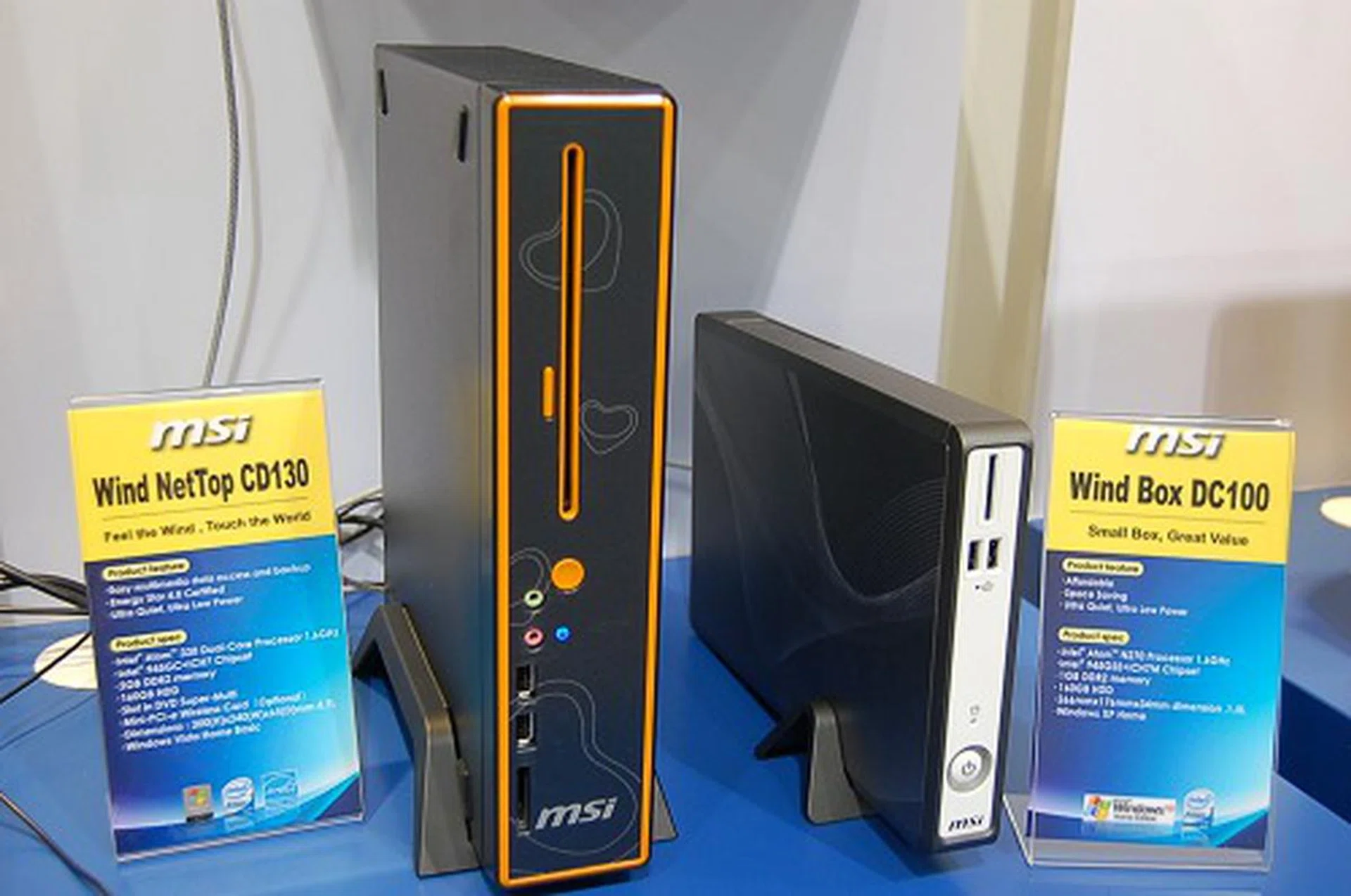  Here we have two simple nettop machines. The CD130 model comes with a dual-core Atom 330 processor and 2GB memory while the DC100's more petite 1.5-litre box contains the original Atom N270 processor and 1GB of RAM.  