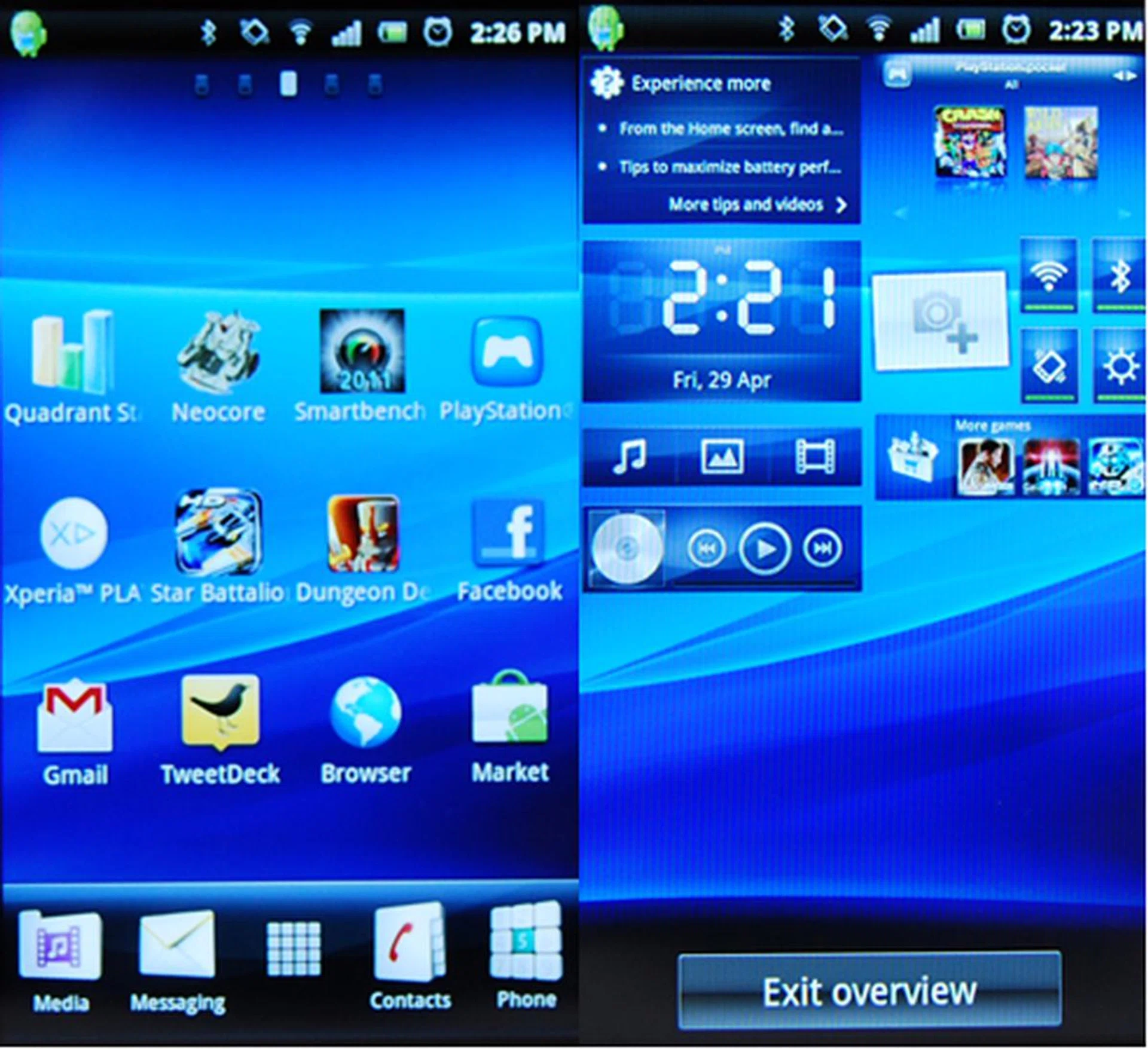 A quick pinch on the home screen lets you glance at all the widgets and apps parked on the five pages.