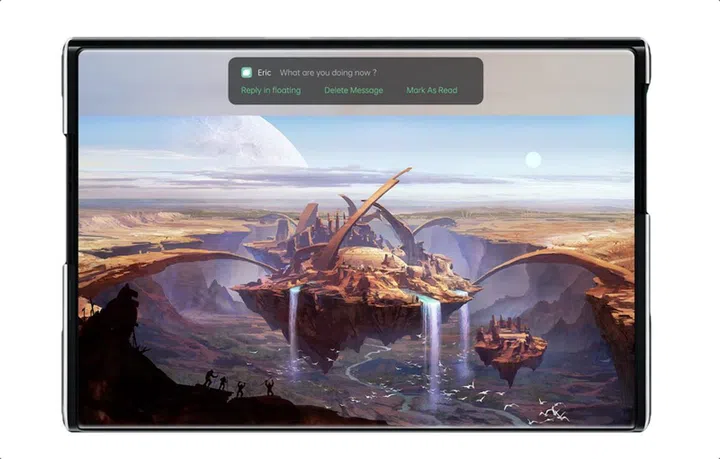 The rollable phone "rolled" all the way out. Image courtesy of Oppo