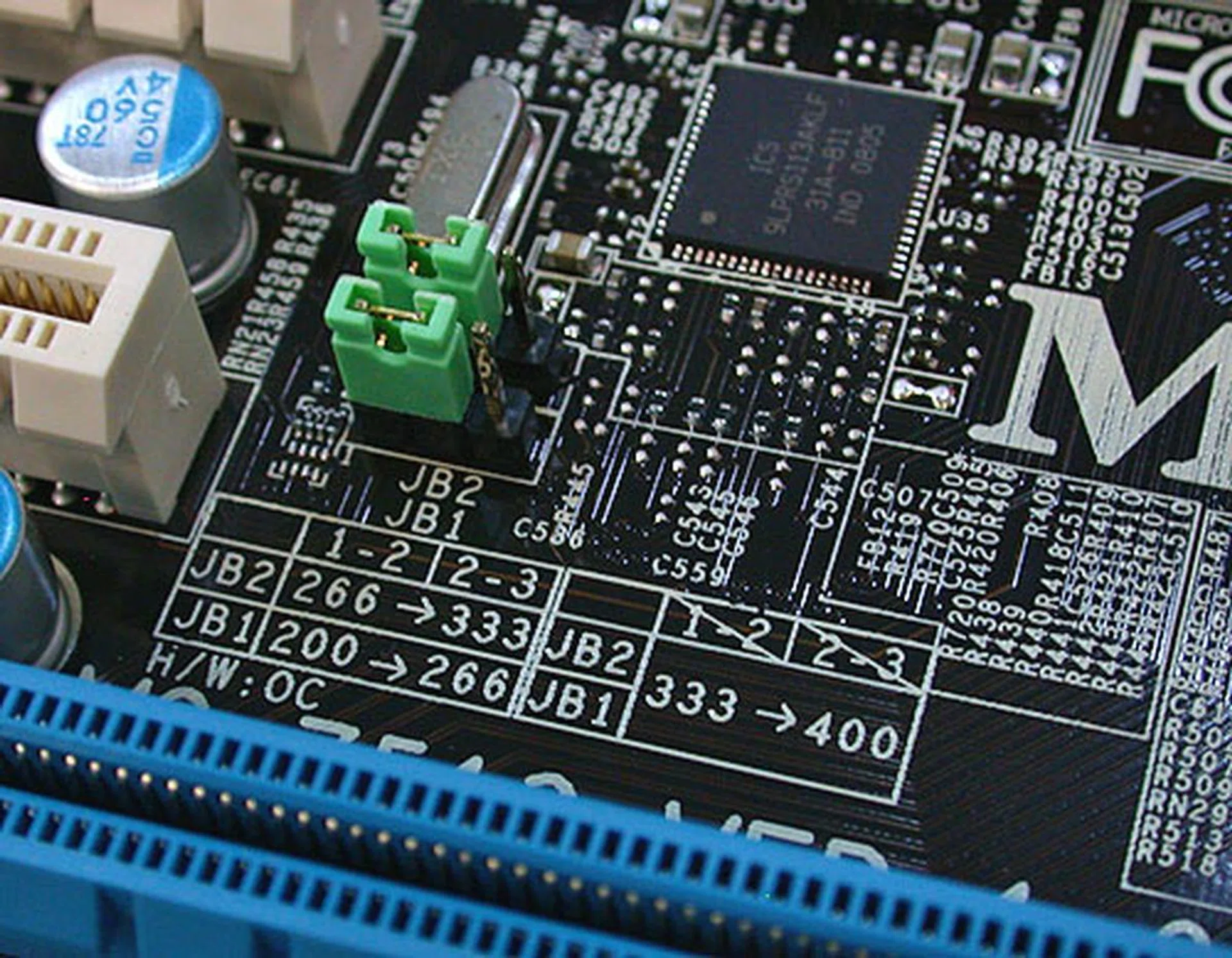 MSI has these OC jumpers which allow overclockers to change their ratio tables for optimal overclocking. However, we are inclined to prefer a wholly BIOS solution for this, especially since a large, dual slot graphics card (GeForce 9800 GX2) would likely make it quite difficult to reach these jumpers.