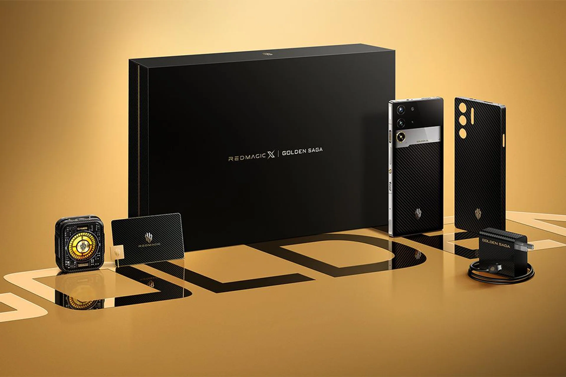 Some of the goodies that come with the Redmagic 10 Pro Golden Saga Edition. Photo: Redmagic.