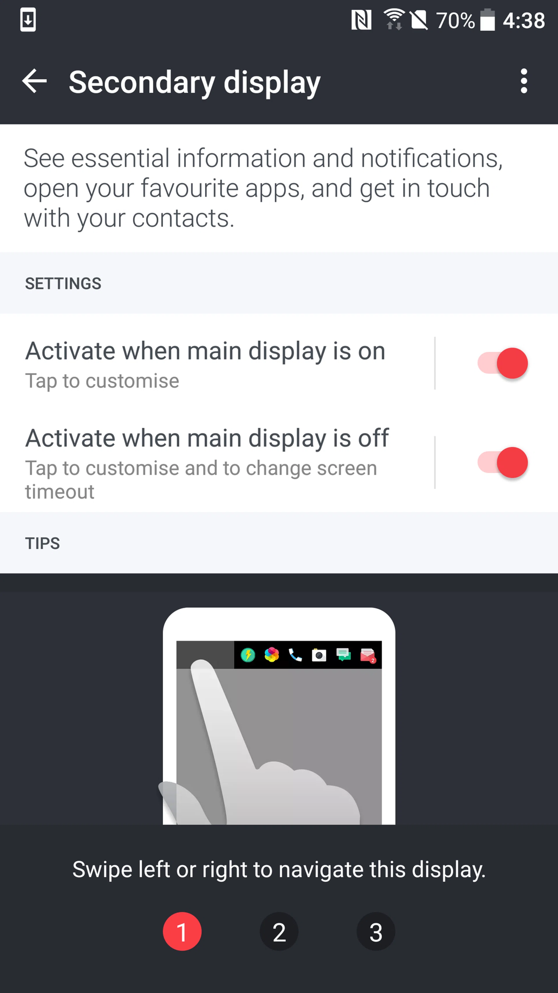 There are two different settings menus, depending on whether the main display is on or off. Why?