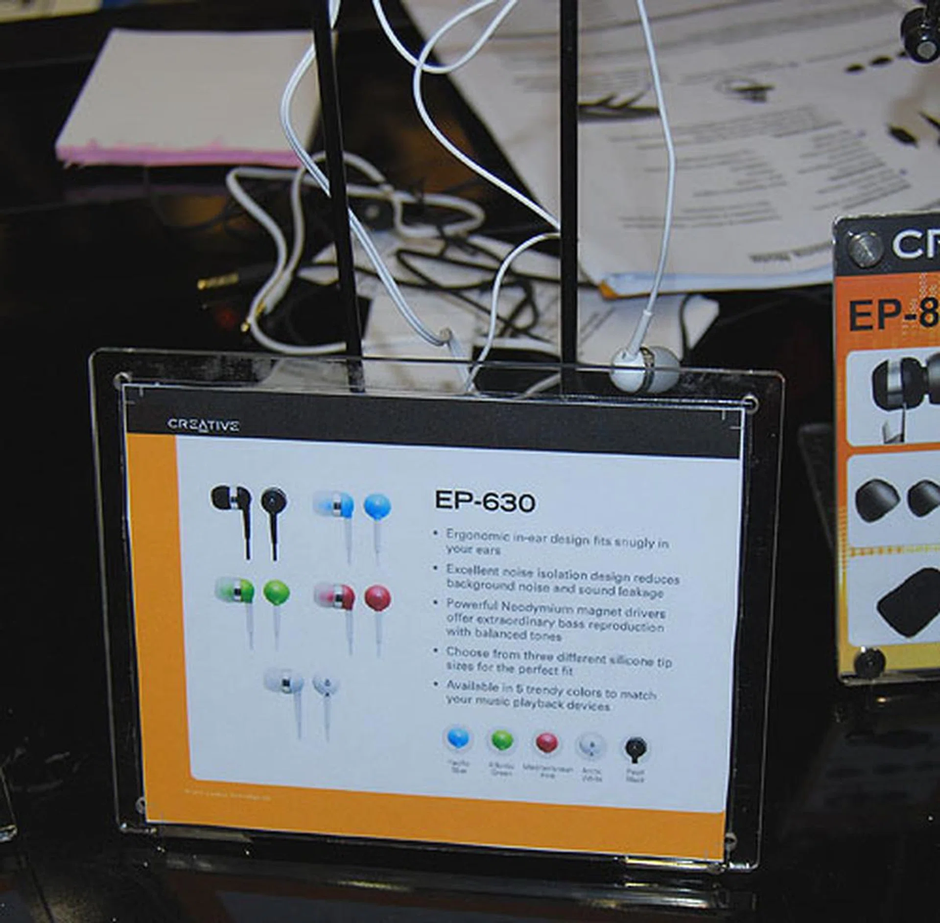 Probably the least expensive item at the Creative booth and perhaps one of the more affordable in-ear phones in the market, the EP-630 goes for $29. It's available in four colors and promises to keep ambient noise at bay.