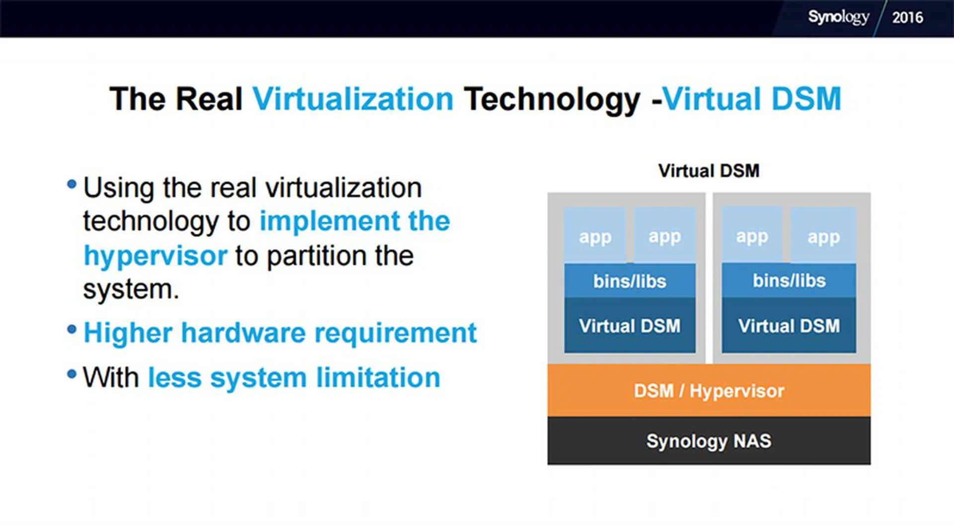 Virtual DSM has a higher hardware requirement than Docker DSM. (Image Source: Synology)