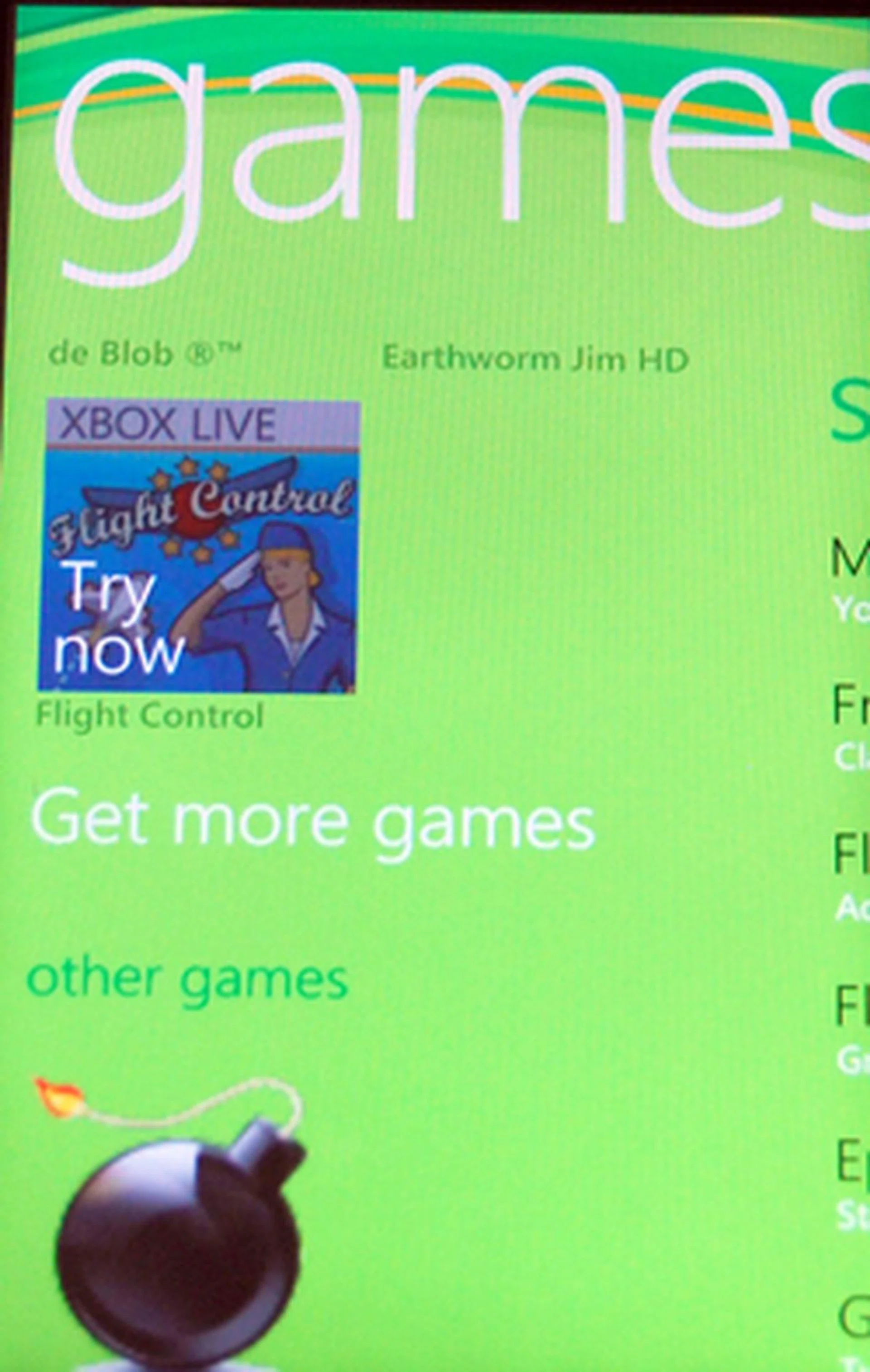 Both Xbox Live compatible and normal games are listed in the Games hub for easy access.