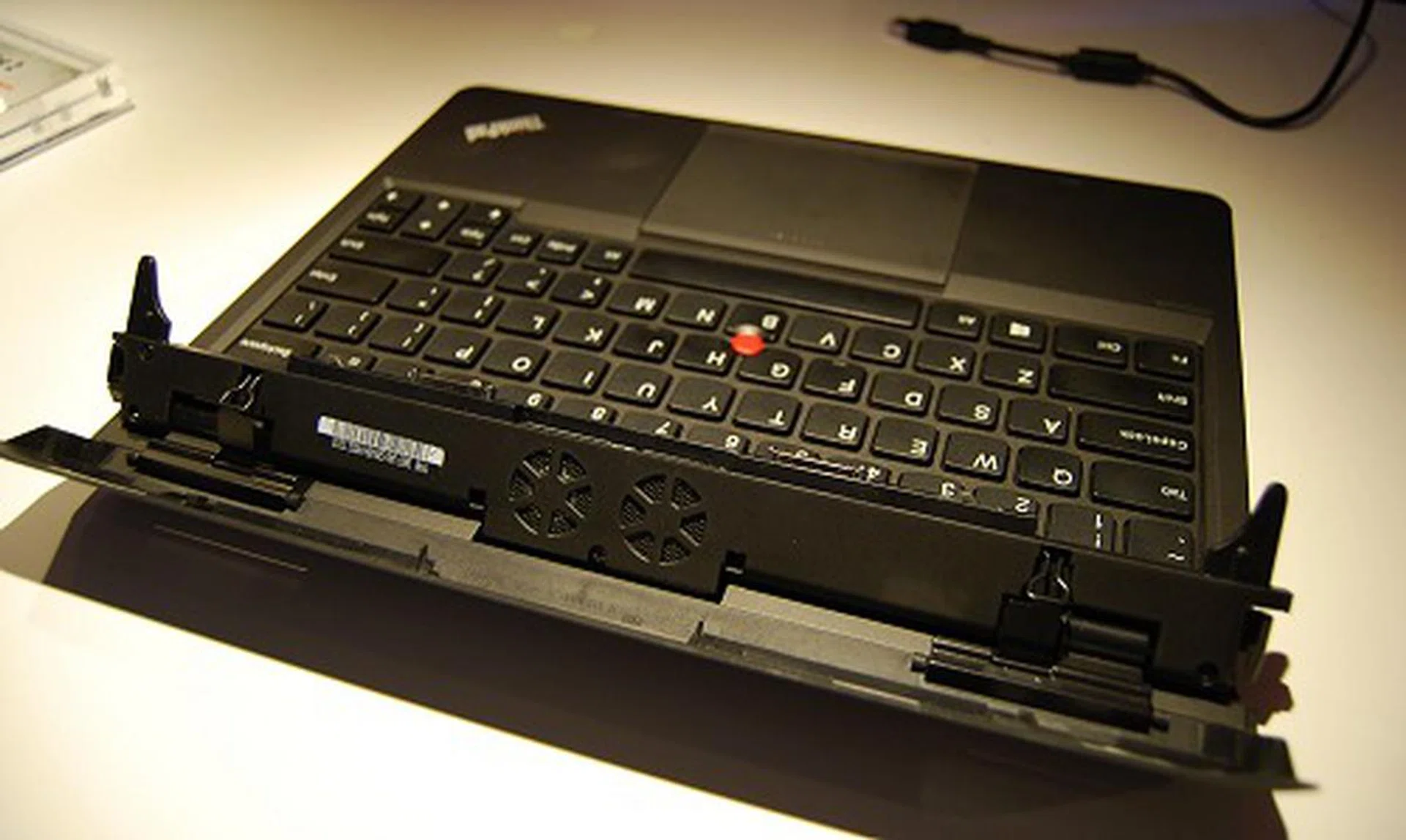A pair of cooling fans sits at the rear-middle of the Helix's keyboard dock.