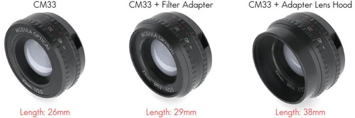 A size comparison with the different filter rings added.