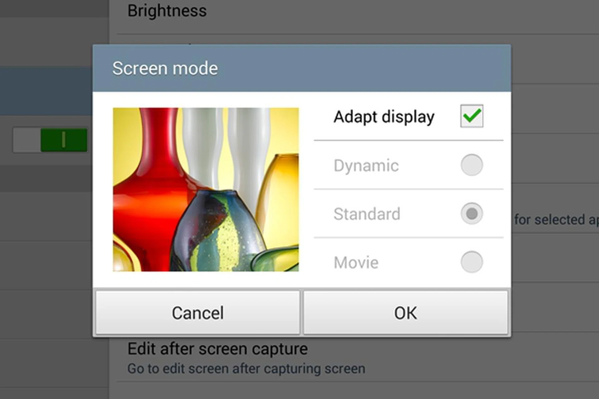 You can choose what screen mode to use on the Samsung Galaxy Note 10.1 2014 Edition.