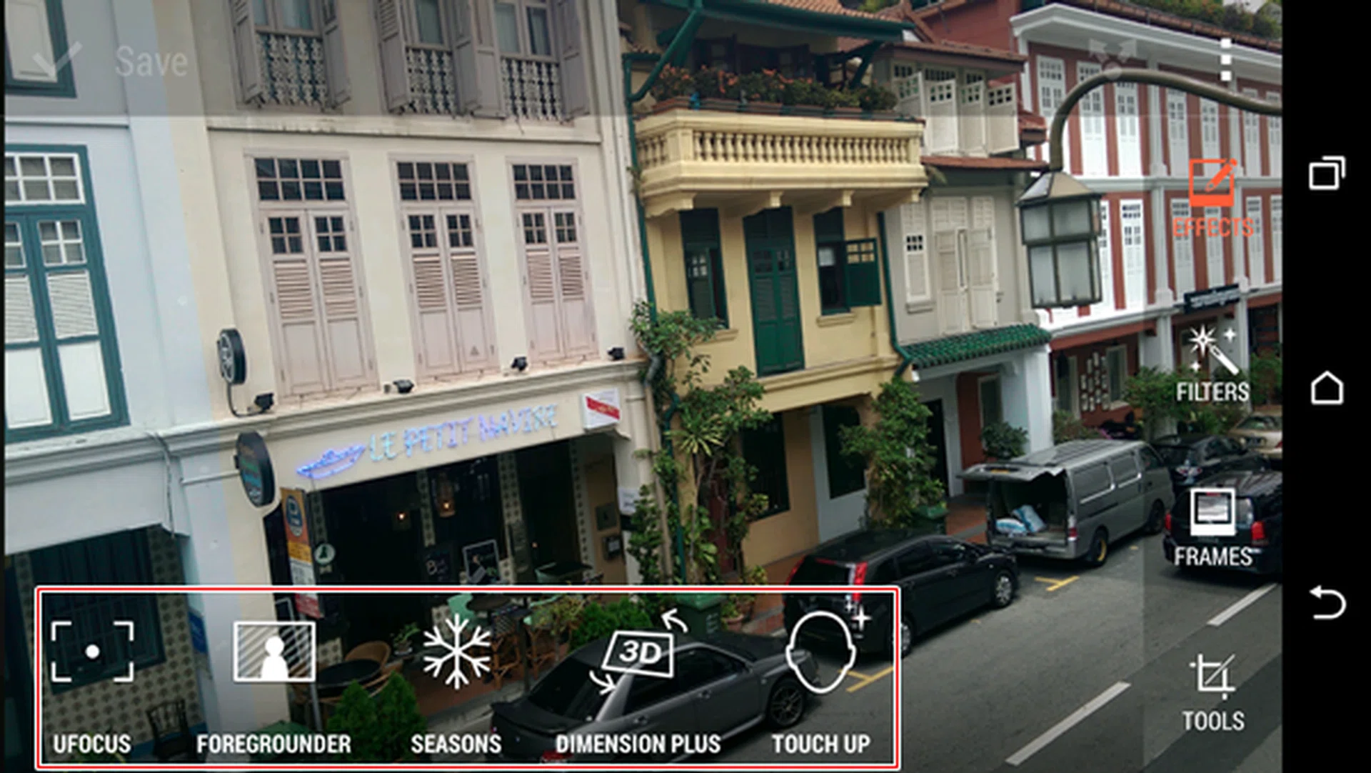 The range of imaging effects you can apply via the camera app on the HTC One (M8).