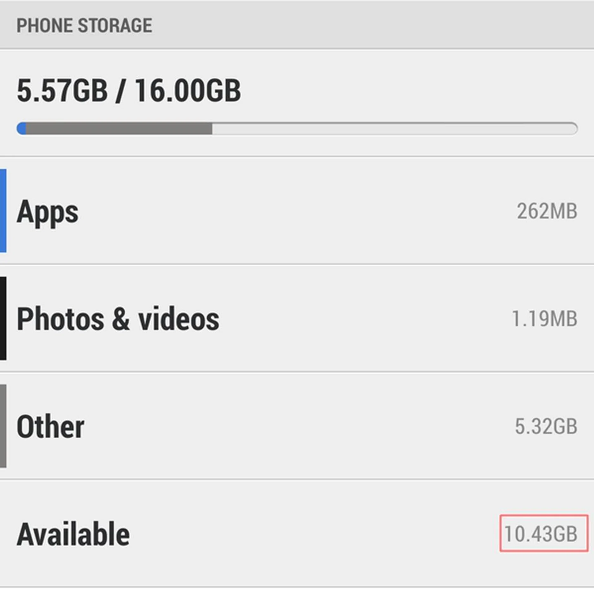 The HTC Butterfly S available in Singapore comes with 16GB storage capacity, of which 10.43GB is available for the user.